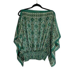 Max Studio Floral Top M Green Boho Western Retro Hippie Coastal Resort Preppy